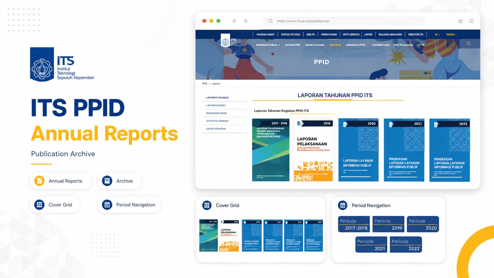 Launched ITS PPID annual-report archive with report covers and year navigation.